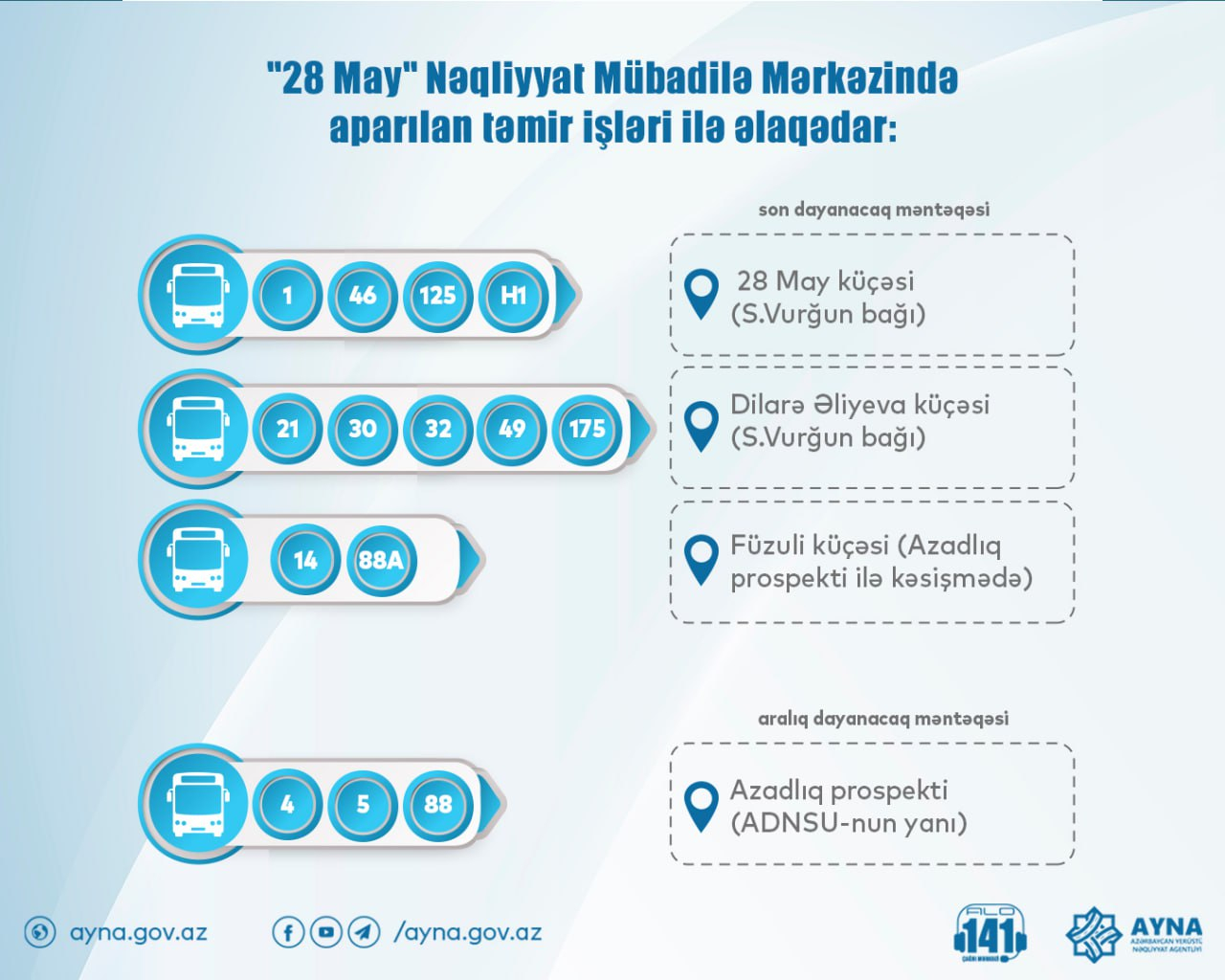 Sabahdan 14 marşrutun hərəkət sxemi dəyişdirilir