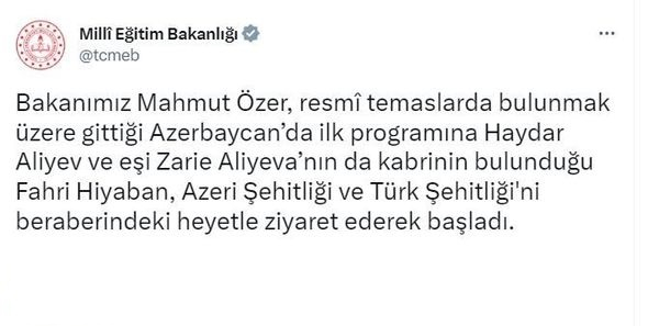 Türkiyənin təhsil naziri Azərbaycana gəlib