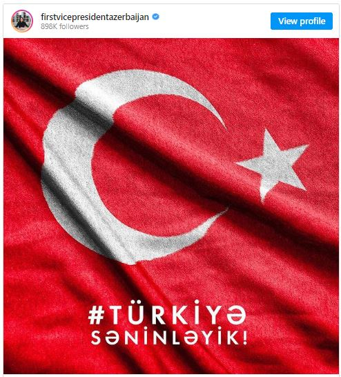 Azərbaycanın Birinci vitse-prezidenti Mehriban Əliyeva Türkiyəyə başsağlığı verib