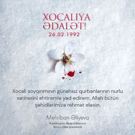Mehriban Əliyeva Xocalı soyqırımı ilə bağlı paylaşım edib