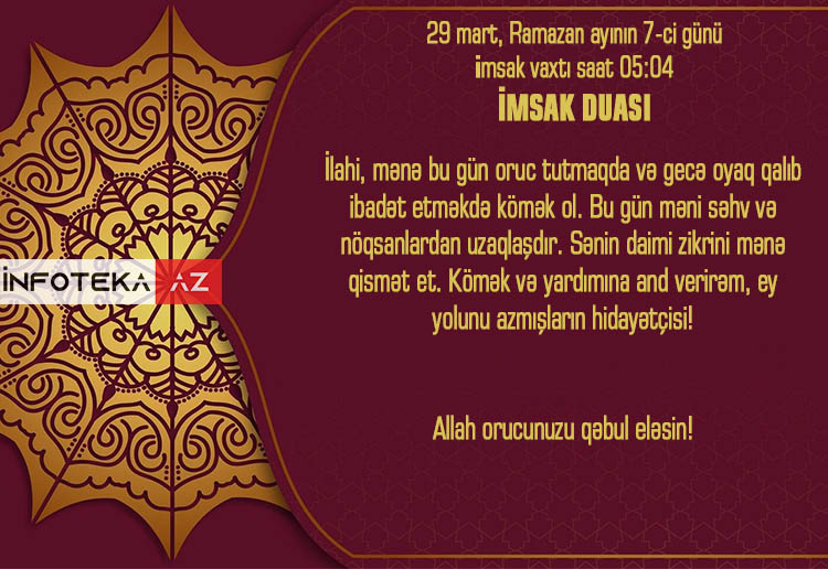 Ramazan ayının 7-ci gününün imsak, iftar və namaz vaxtları - FOTO-VİDEO
