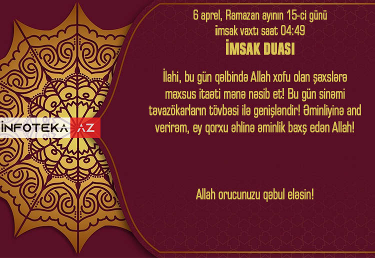 Ramazan ayının 15-ci gününün imsak, iftar və namaz vaxtları - FOTO-VİDEO