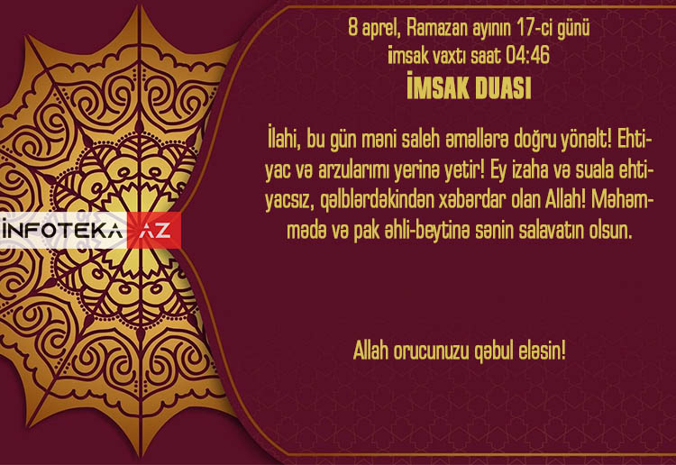 Ramazan ayının 17-ci gününün imsak, iftar və namaz vaxtları - FOTO-VİDEO