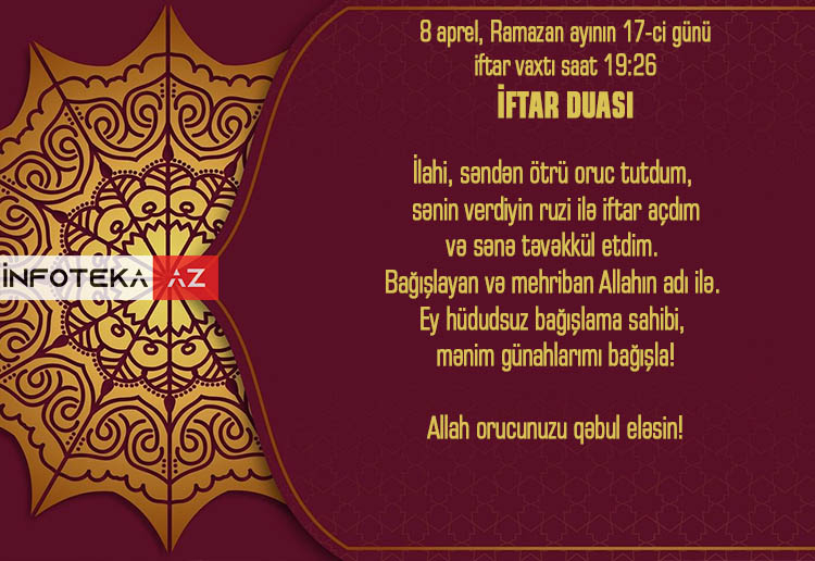 Ramazan ayının 17-ci gününün imsak, iftar və namaz vaxtları - FOTO-VİDEO
