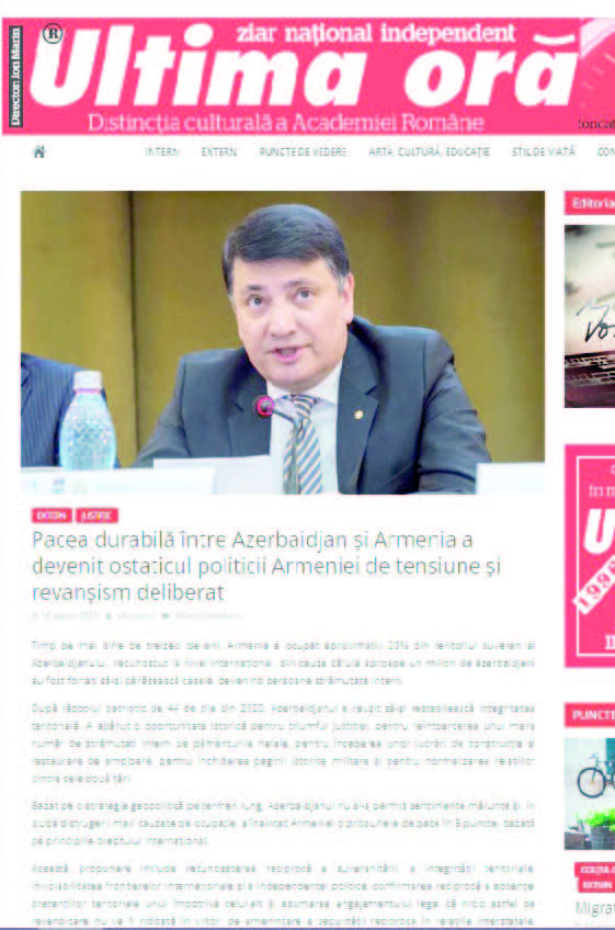 Ermənistanın revanşist siyasəti Rumıniya qəzetində - FOTO