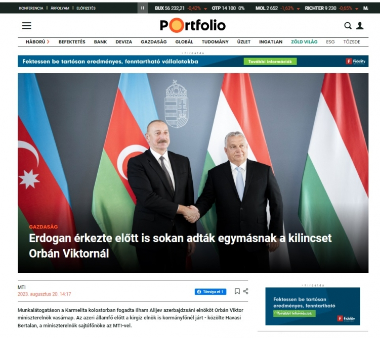 Prezident İlham Əliyevin Budapeştə səfəri Macarıstan KİV-lərində geniş işıqlandırılıb